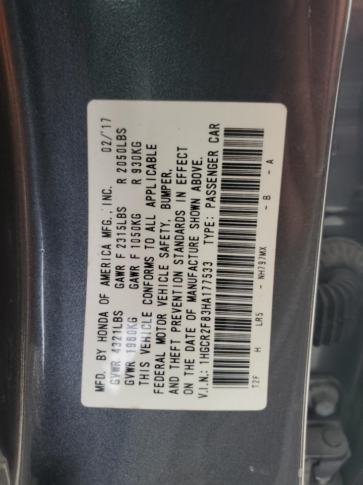 1HGCR2F83HA177533 2017 Honda Accord Exl