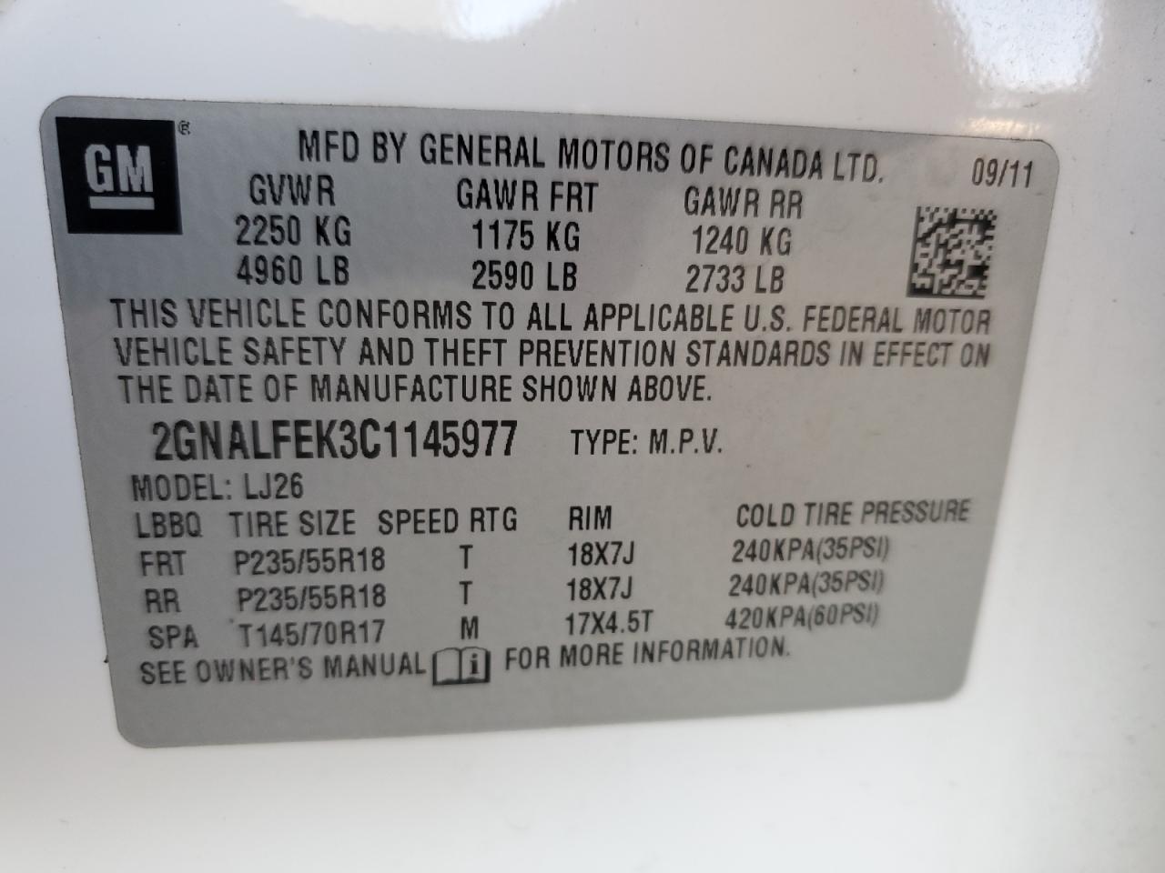 2GNALFEK3C1145977 2012 Chevrolet Equinox Ltz