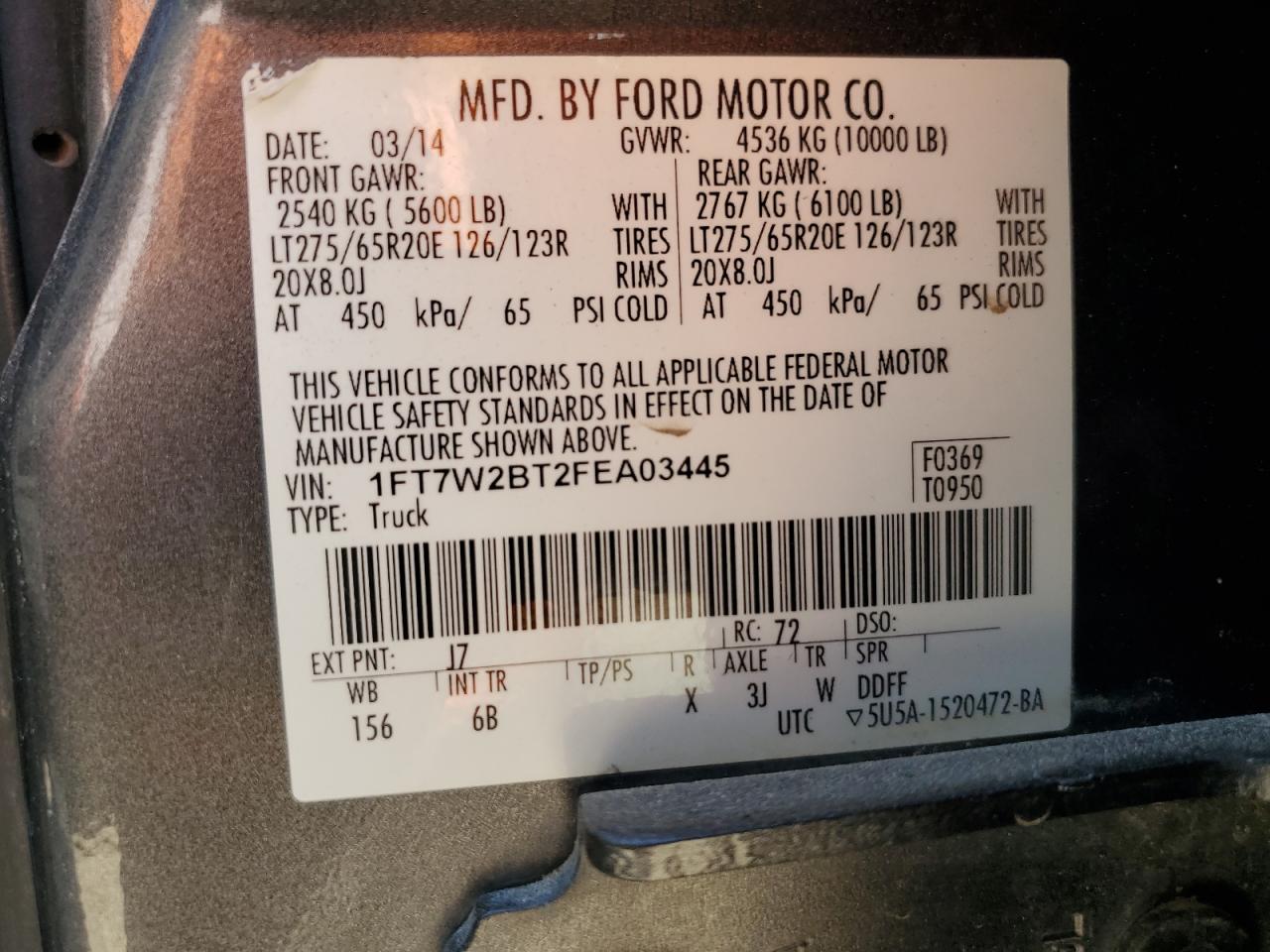 1FT7W2BT2FEA03445 2015 Ford F250 Super Duty