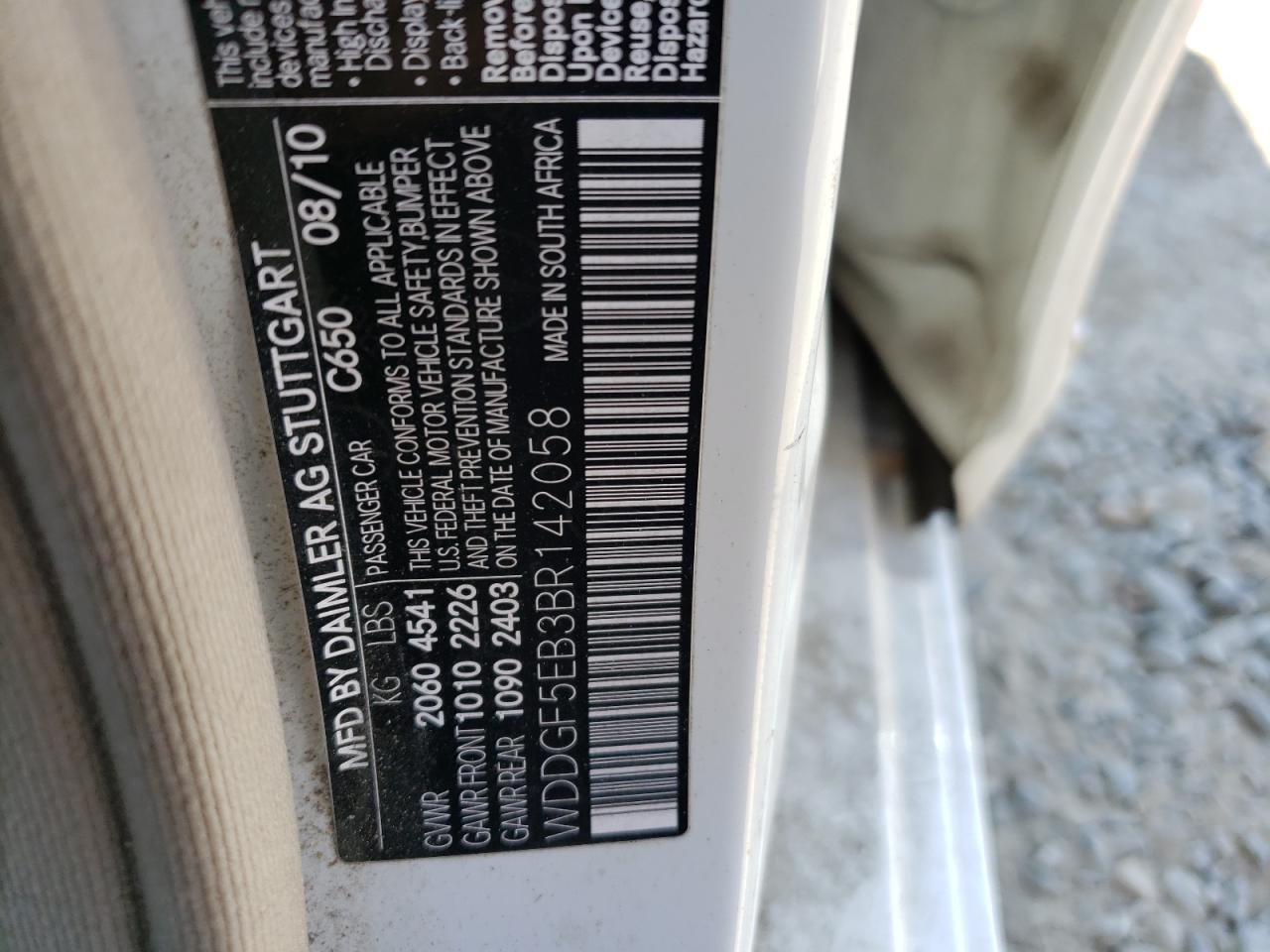 2011 Mercedes-Benz C 300 VIN: WDDGF5EB3BR142058 Lot: 72739264