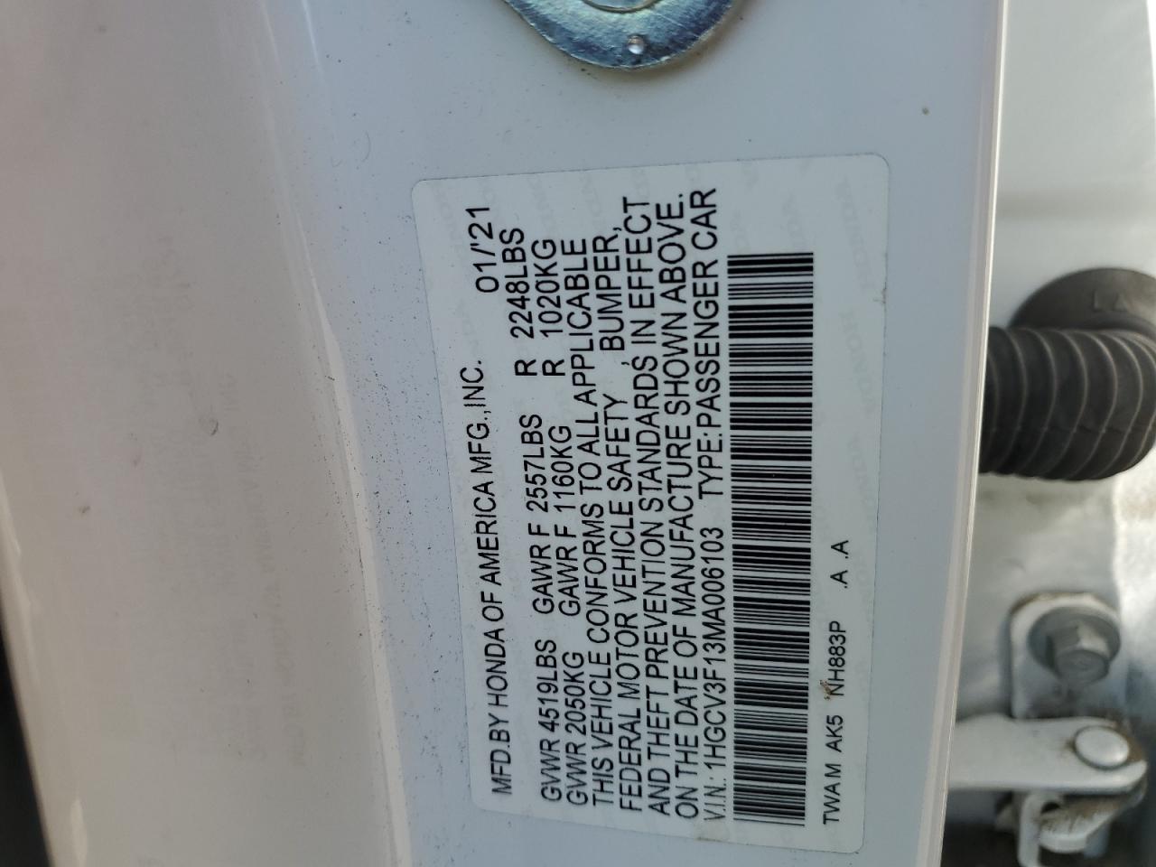 1HGCV3F13MA006103 2021 Honda Accord Hybrid