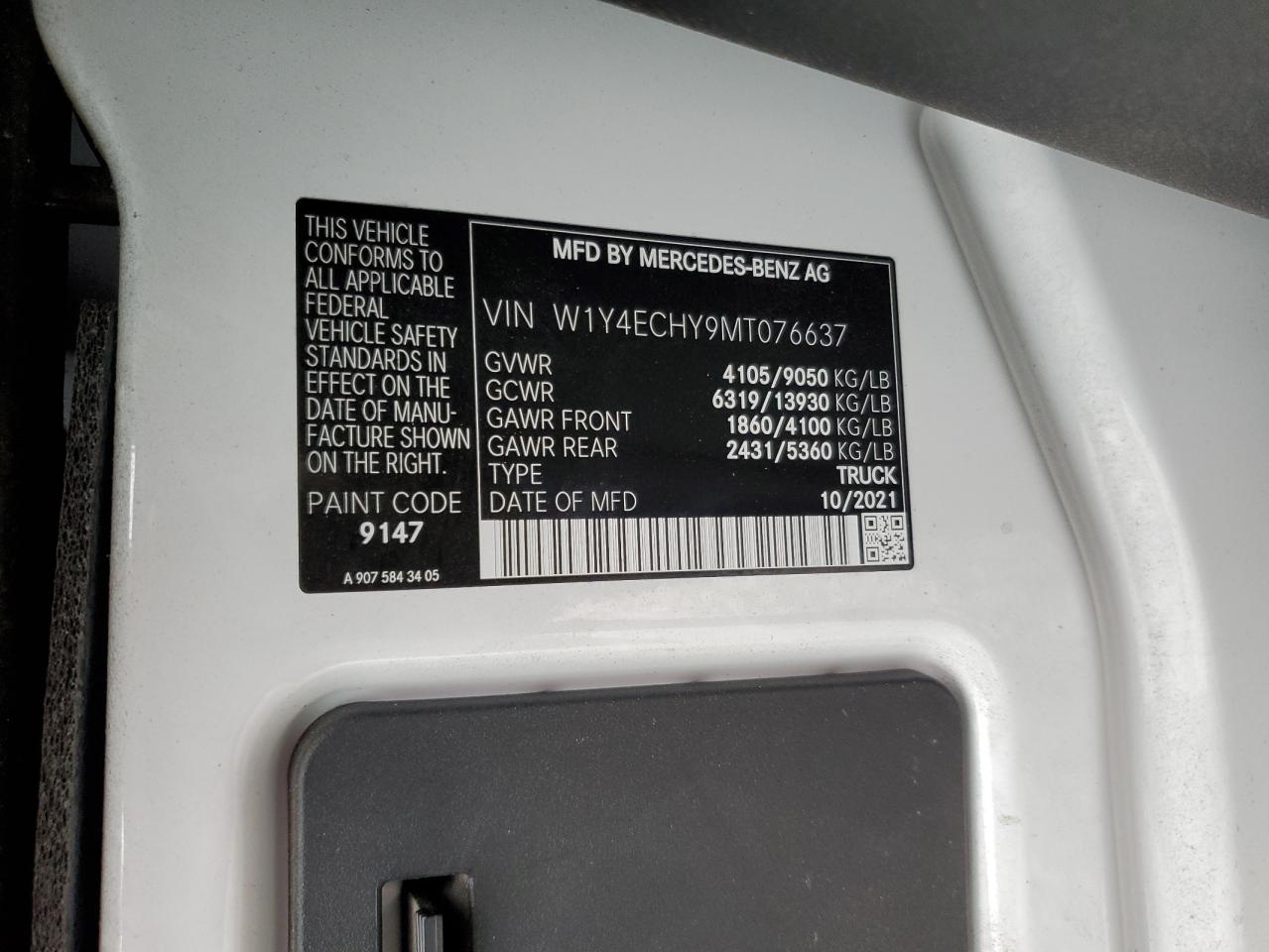 W1Y4ECHY9MT076637 2021 Mercedes-Benz Sprinter 2500