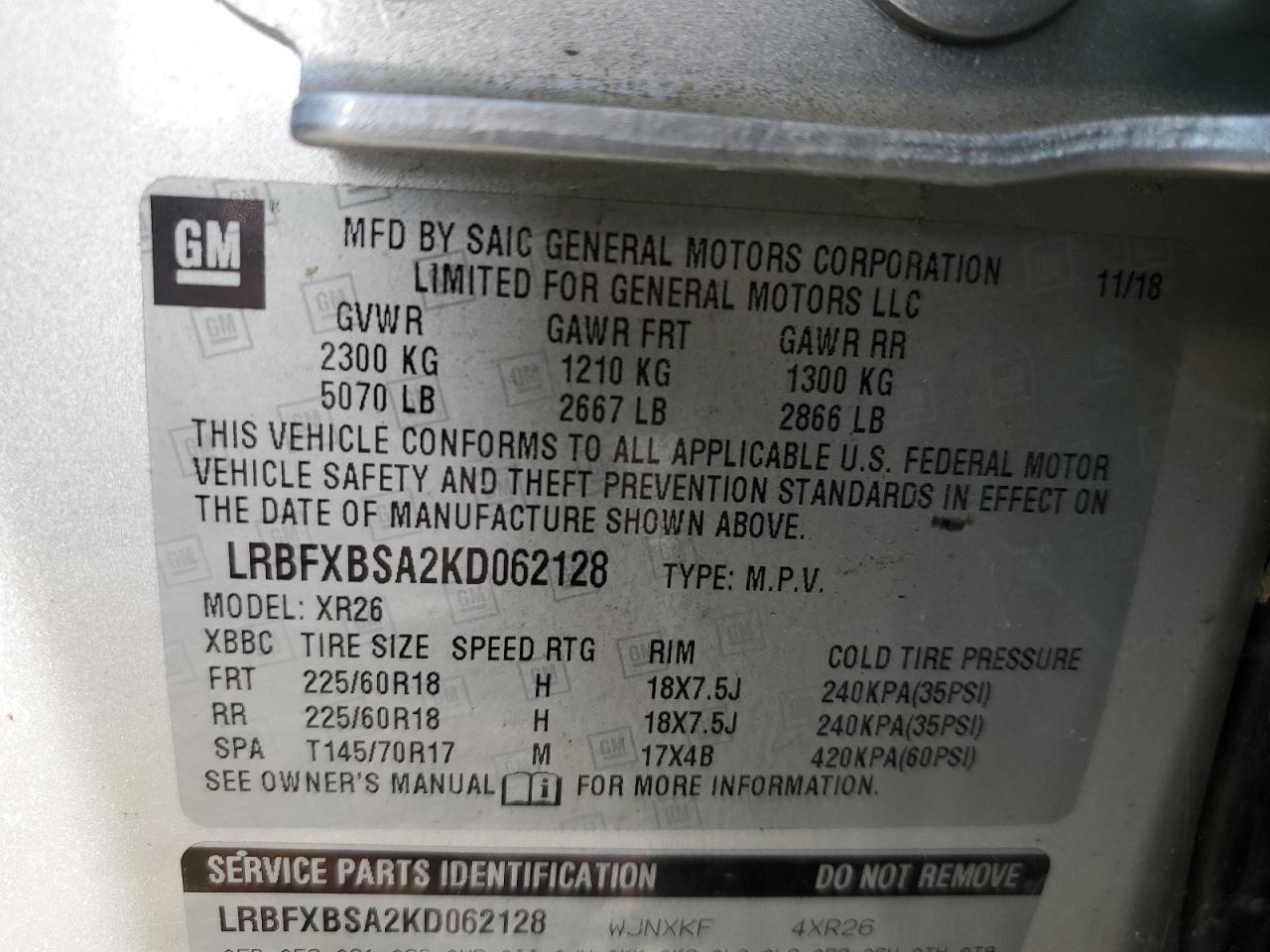 LRBFXBSA2KD062128 2019 Buick Envision Preferred