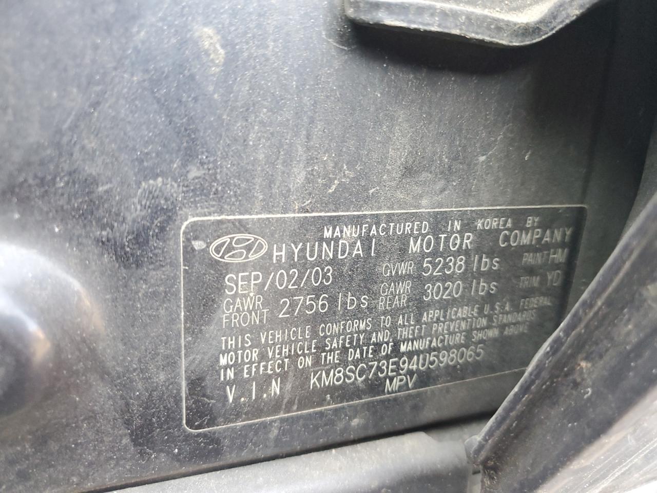 KM8SC73E94U598065 2004 Hyundai Santa Fe Gls