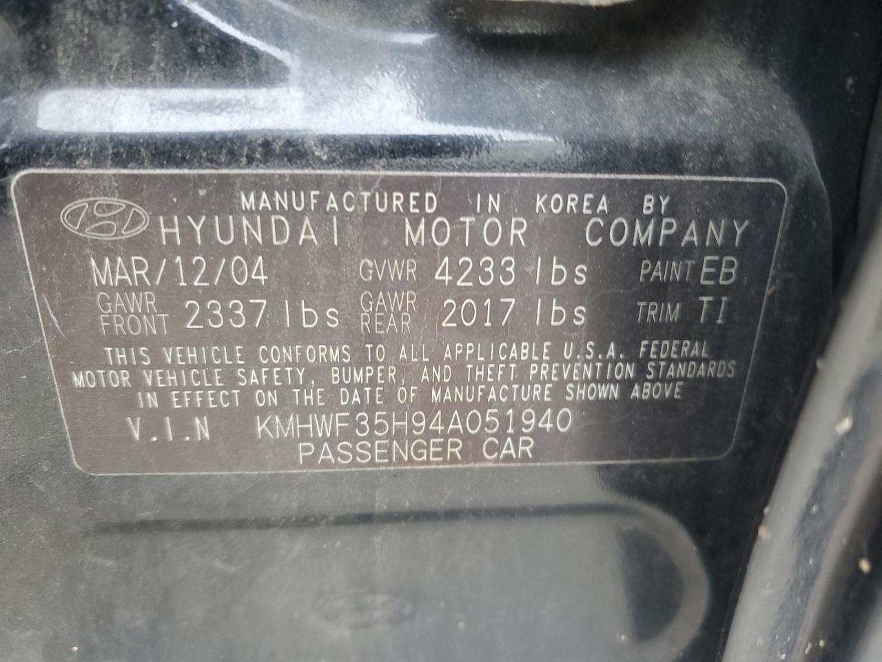 KMHWF35H94A051940 2004 Hyundai Sonata Gls