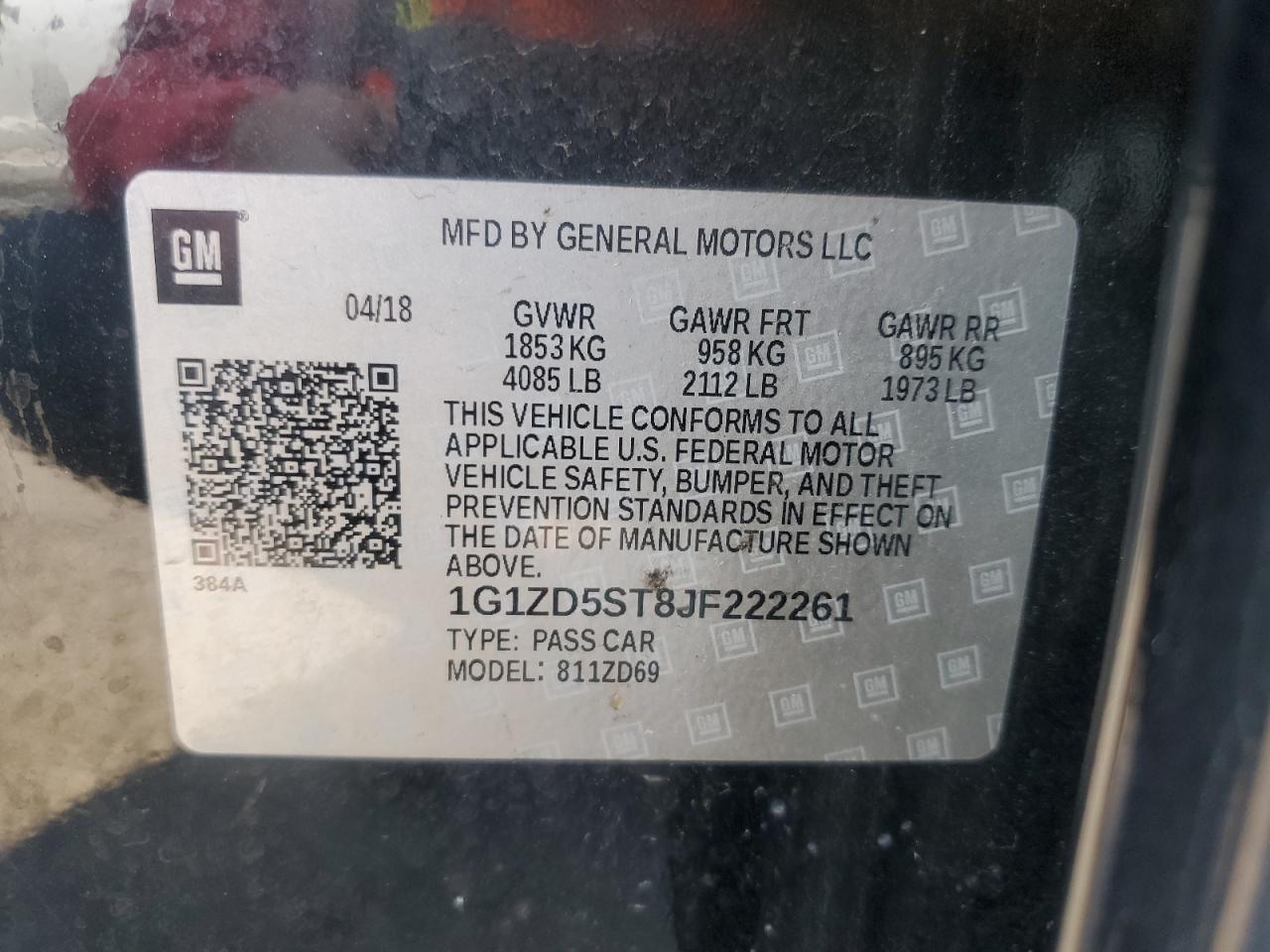 1G1ZD5ST8JF222261 2018 Chevrolet Malibu Lt