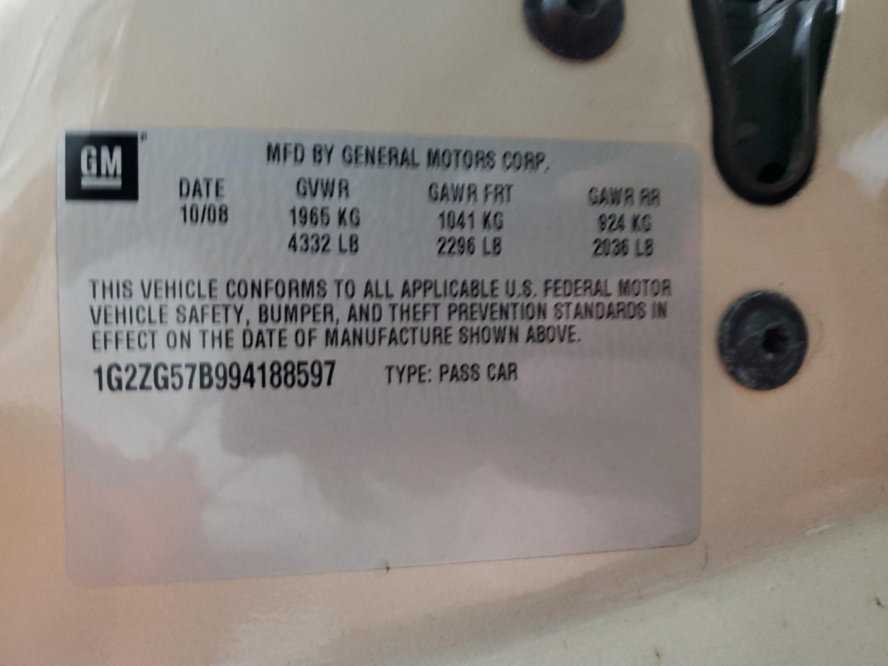 1G2ZG57B994188597 2009 Pontiac G6