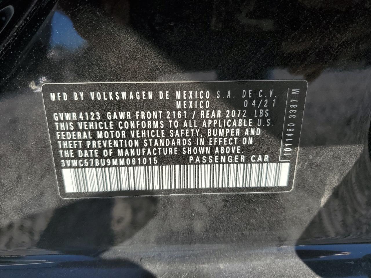 3VWC57BU9MM061015 2021 Volkswagen Jetta S