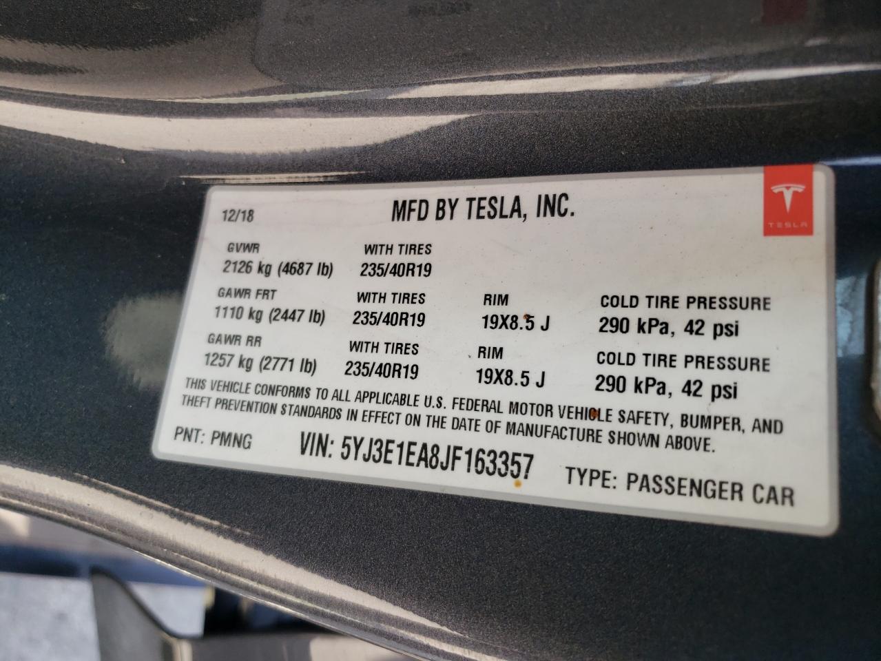 5YJ3E1EA8JF163357 2018 Tesla Model 3