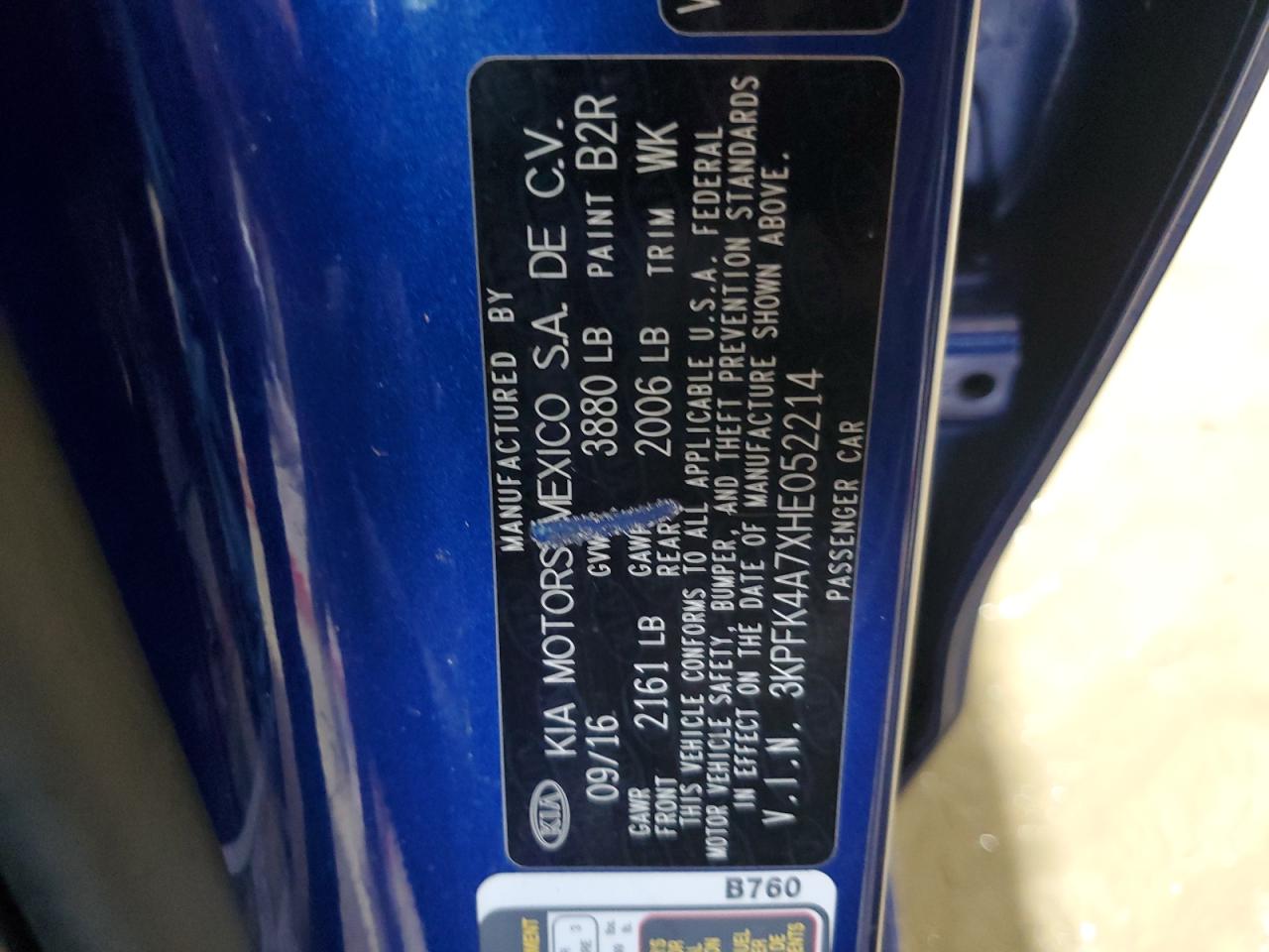 2017 Kia Forte Lx VIN: 3KPFK4A7XHE052214 Lot: 61181575