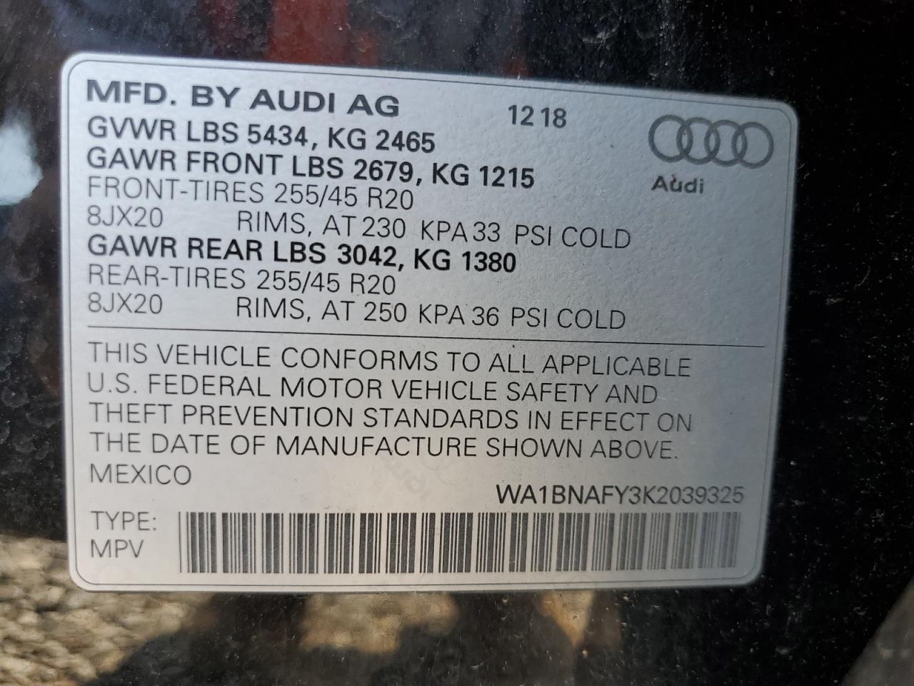 WA1BNAFY3K2039325 2019 Audi Q5 Premium Plus