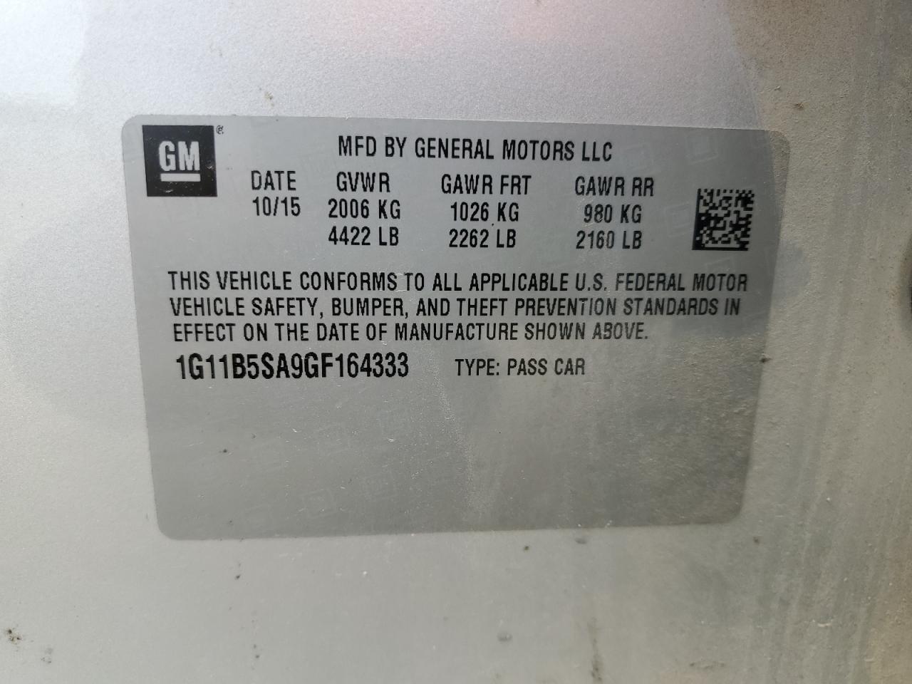 1G11B5SA9GF164333 2016 CHEVROLET MALIBU - Image 13