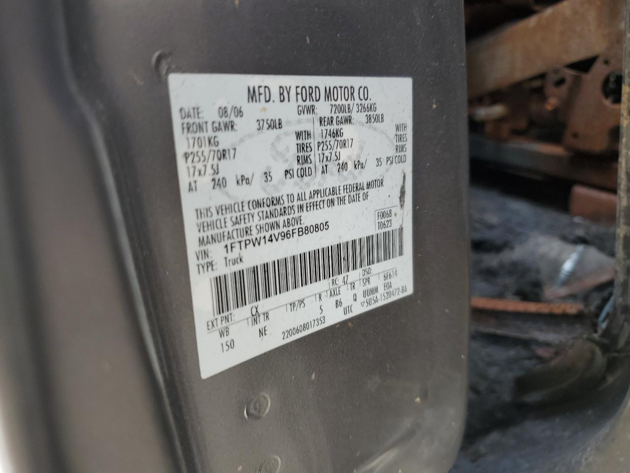 2006 Ford F150 Supercrew VIN: 1FTPW14V96FB80805 Lot: 71430374