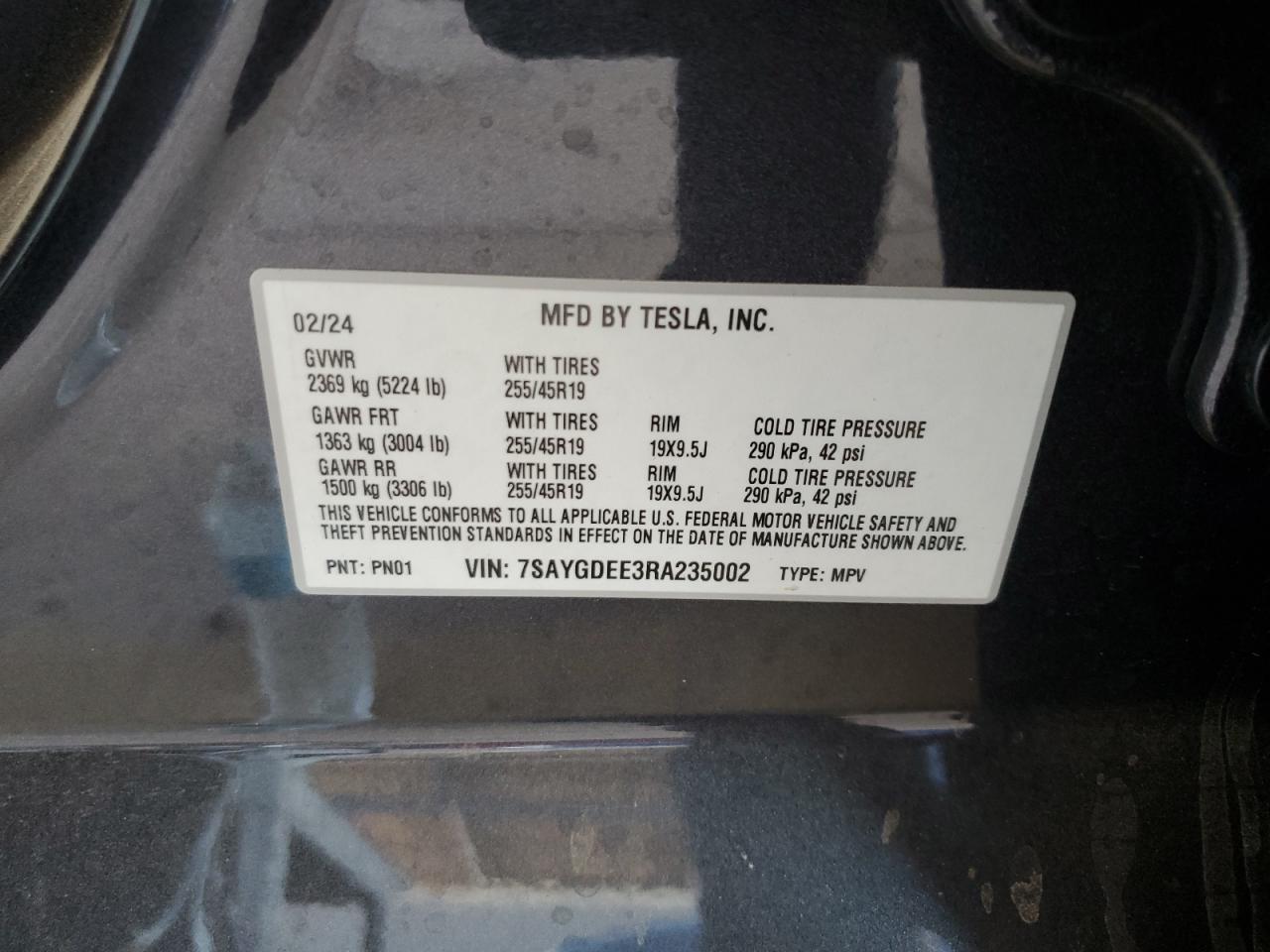 7SAYGDEE3RA235002 2024 Tesla Model Y