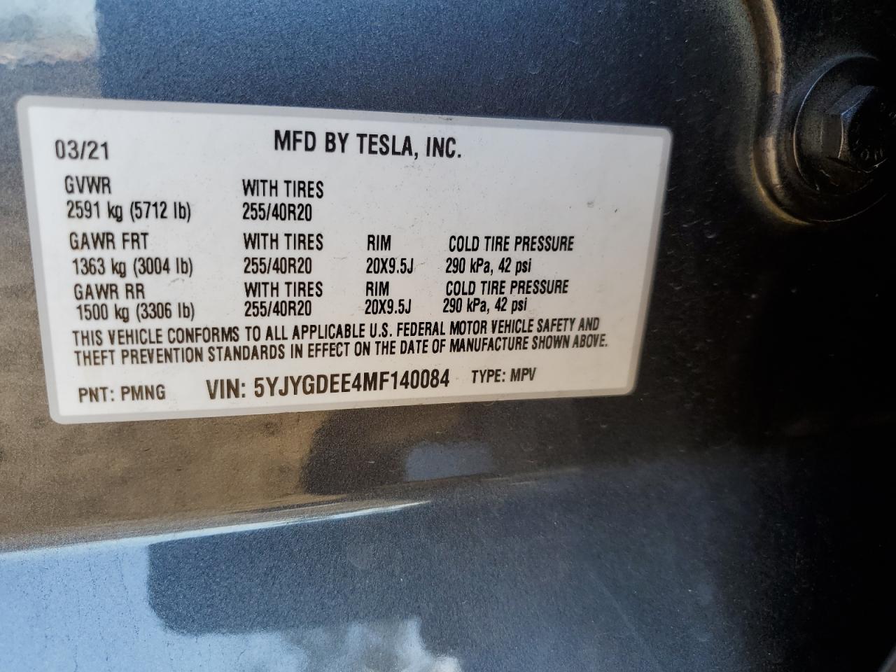 5YJYGDEE4MF140084 2021 Tesla Model Y