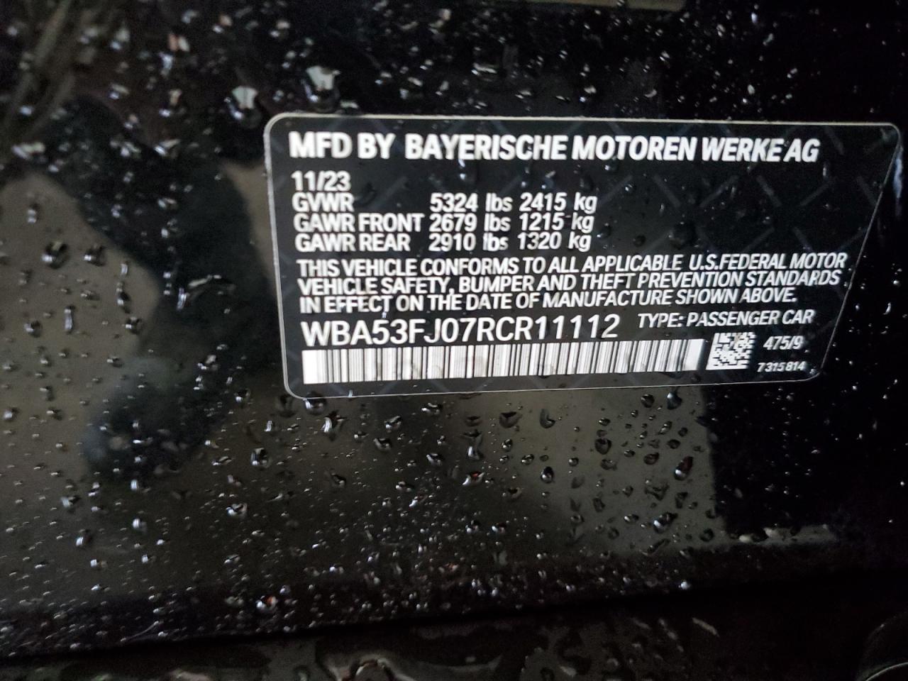 WBA53FJ07RCR11112 2024 BMW 530 Xi