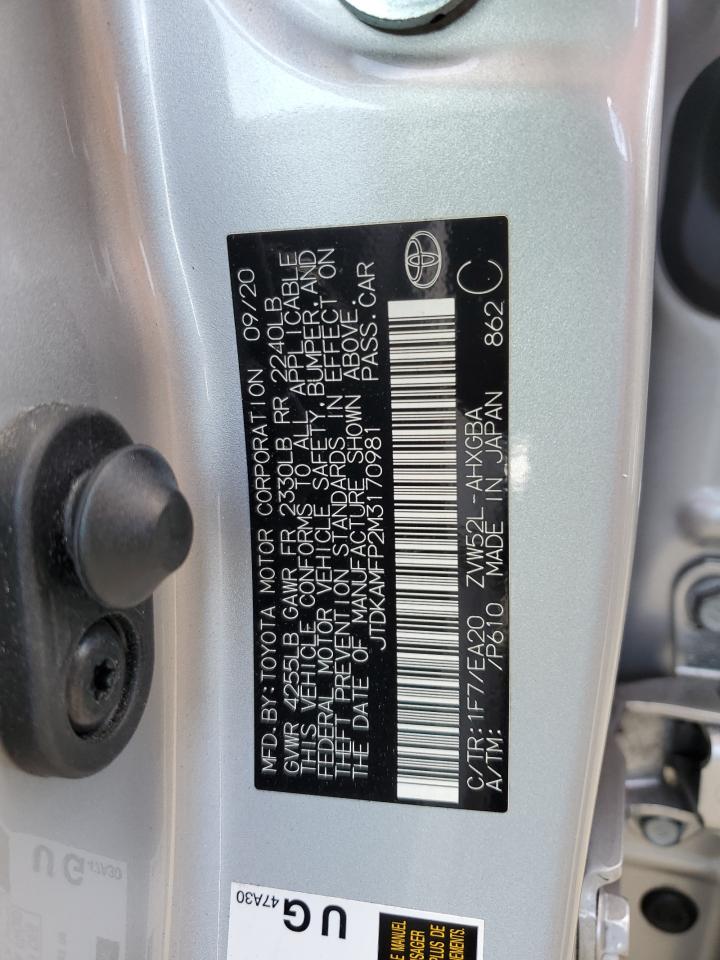 JTDKAMFP2M3170981 2021 Toyota Prius Prime Le