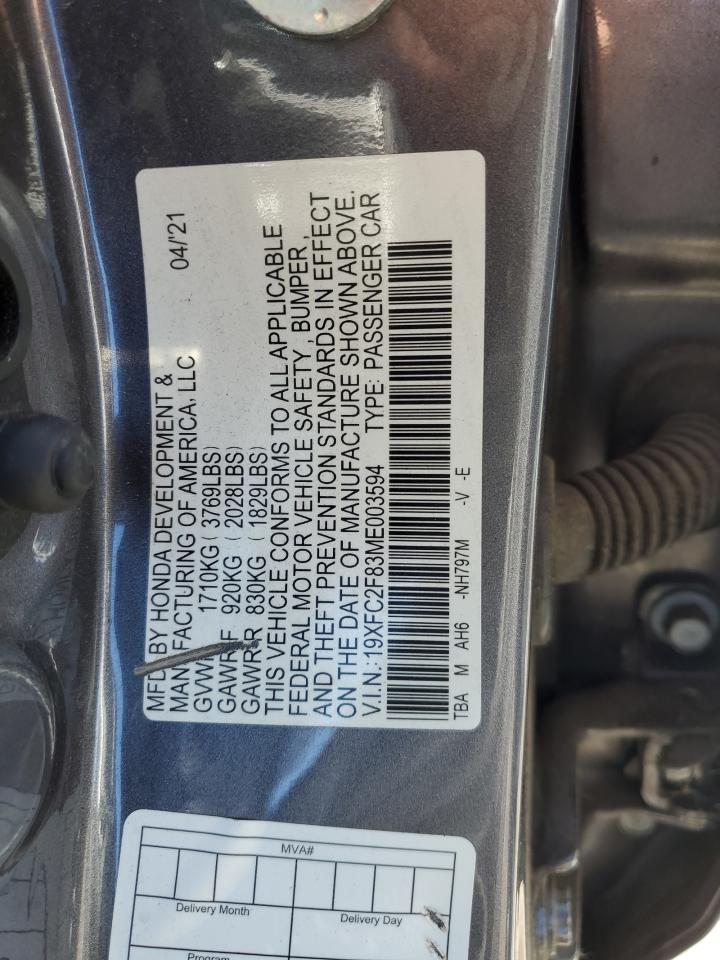 VIN 19XFC2F83ME003594 2021 HONDA CIVIC no.12