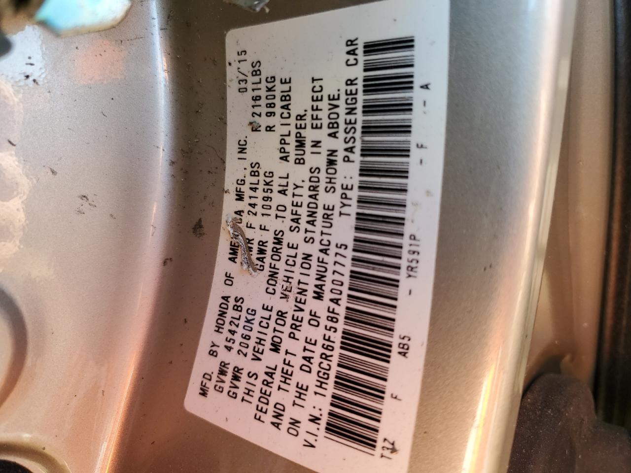 1HGCR6F58FA007775 2015 Honda Accord Hybrid Exl