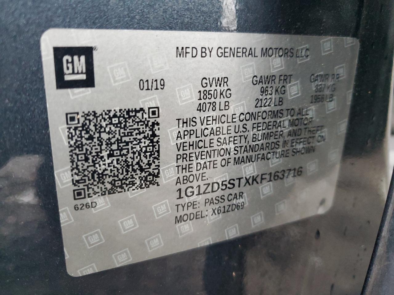 1G1ZD5STXKF163716 2019 CHEVROLET MALIBU - Image 12