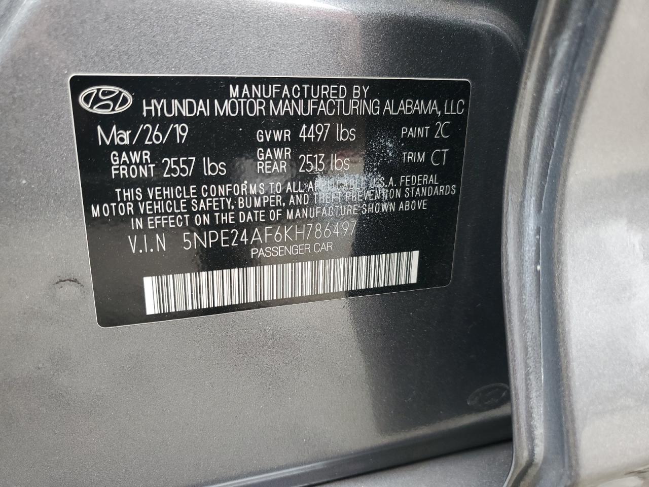 5NPE24AF6KH786497 2019 Hyundai Sonata Se