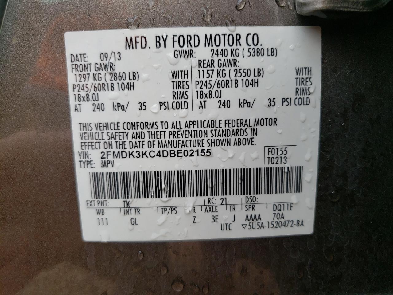 2FMDK3KC4DBE02155 2013 Ford Edge Limited