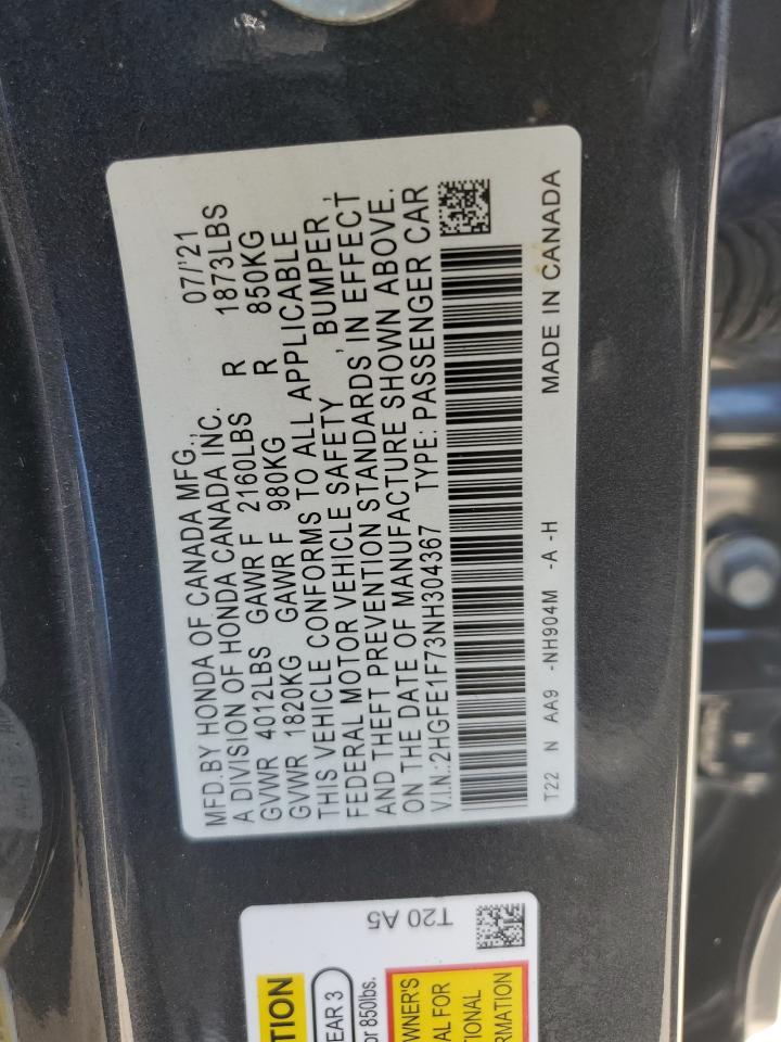 2HGFE1F73NH304367 2022 Honda Civic Ex 2HGFE1F73NH304367 2022 Honda Civic Ex