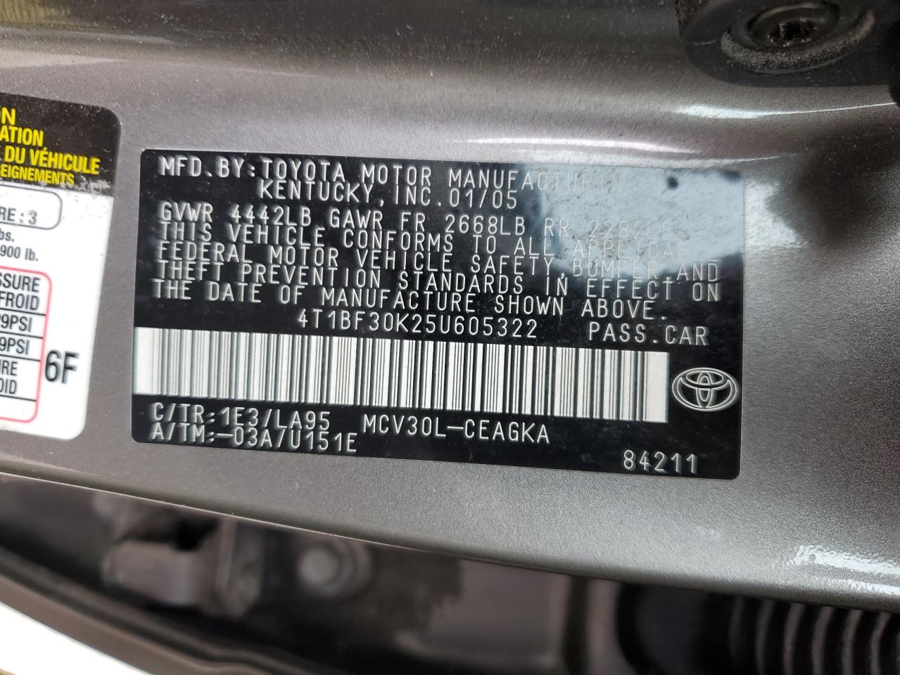 4T1BF30K25U605322 2005 Toyota Camry Le