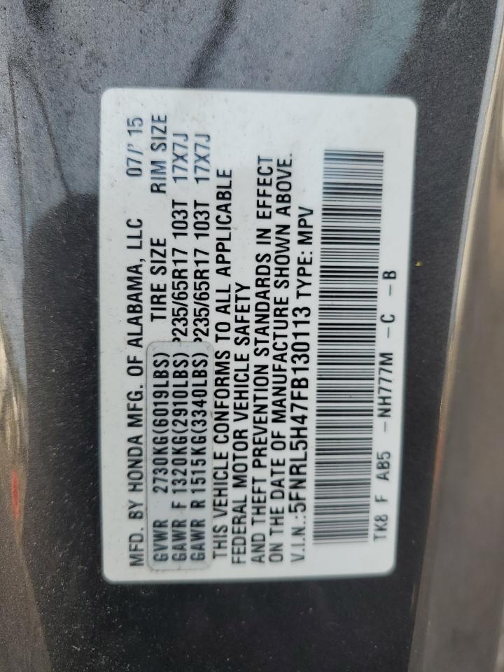 5FNRL5H47FB130113 2015 Honda Odyssey Ex