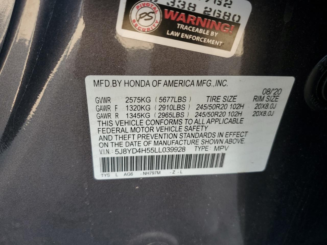 2020 Acura Mdx Technology VIN: 5J8YD4H55LL039928 Lot: 71892634