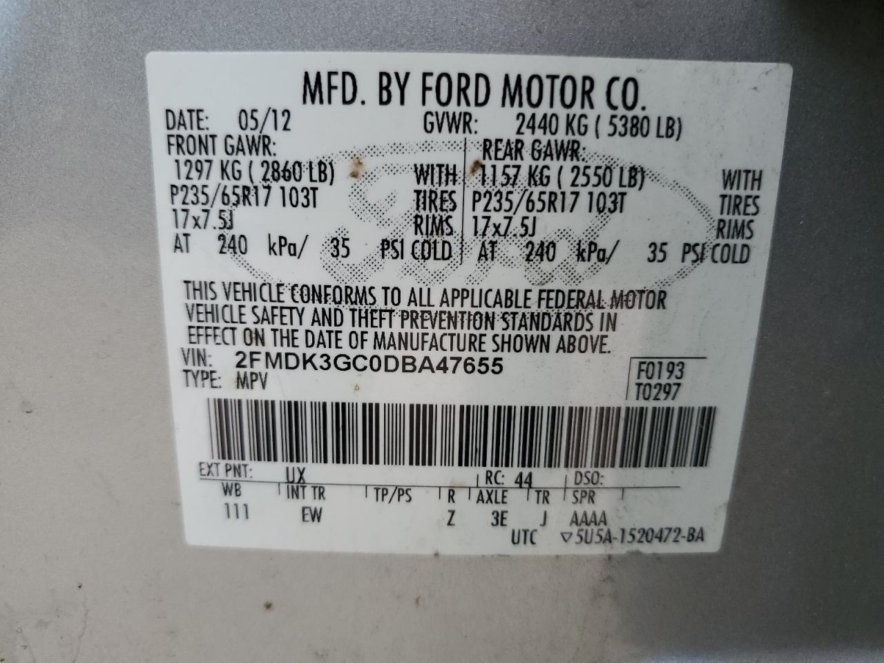 2FMDK3GC0DBA47655 2013 Ford Edge Se