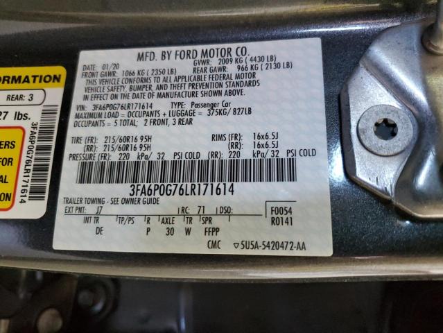 3FA6P0G76LR171614 Ford Fusion S 14