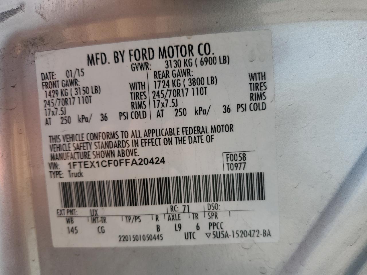 1FTEX1CF0FFA20424 2015 Ford F150 Super Cab