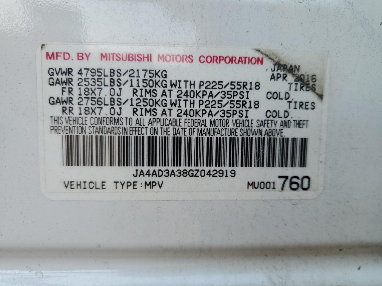 2016 Mitsubishi Outlander Se VIN: JA4AD3A38GZ042919 Lot: 71731834