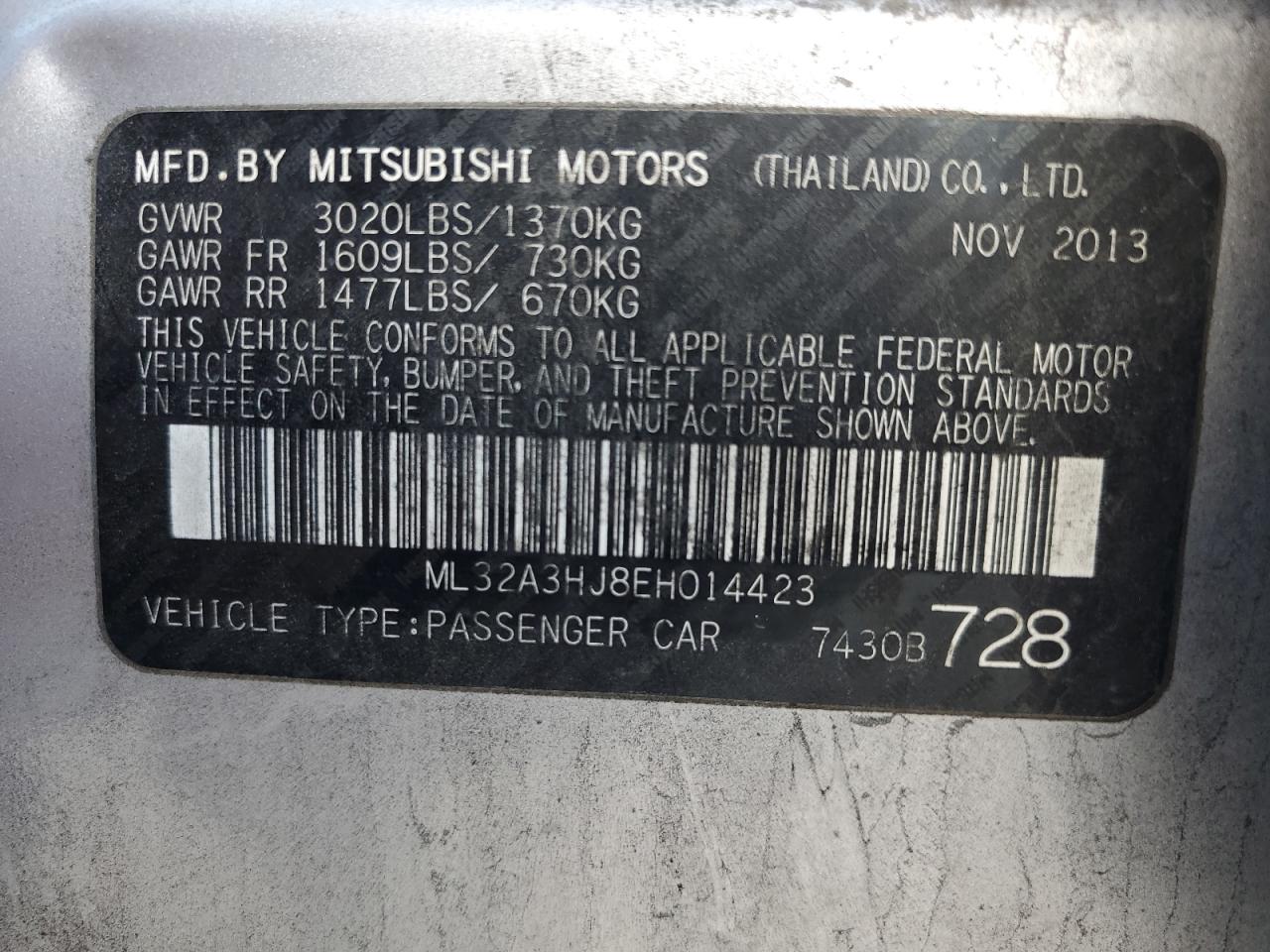 VIN ML32A3HJ8EH014423 2014 MITSUBISHI MIRAGE no.12