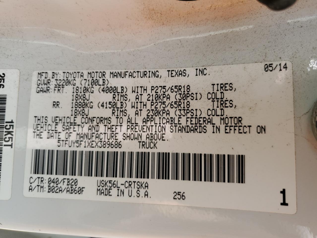 2014 Toyota Tundra Double Cab Sr VIN: 5TFUY5F1XEX389686 Lot: 80740585