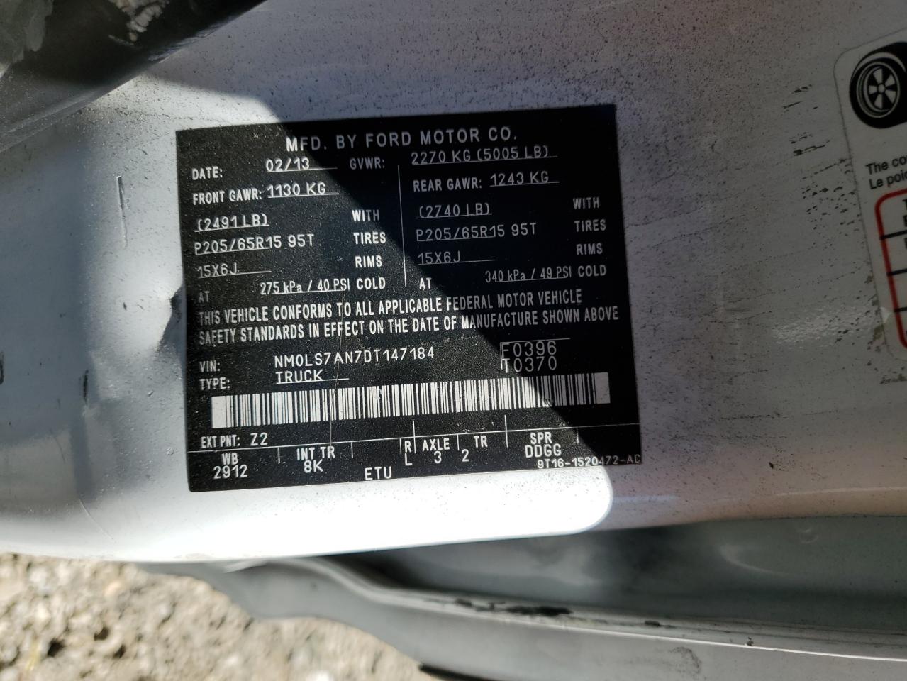 2013 Ford Transit Connect Xl VIN: NM0LS7AN7DT147184 Lot: 71124754