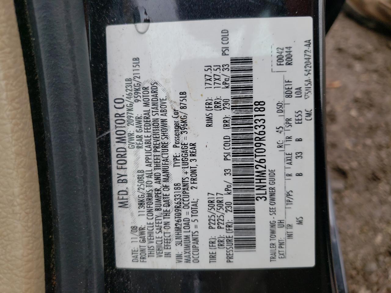 3LNHM26T09R633188 2009 Lincoln Mkz