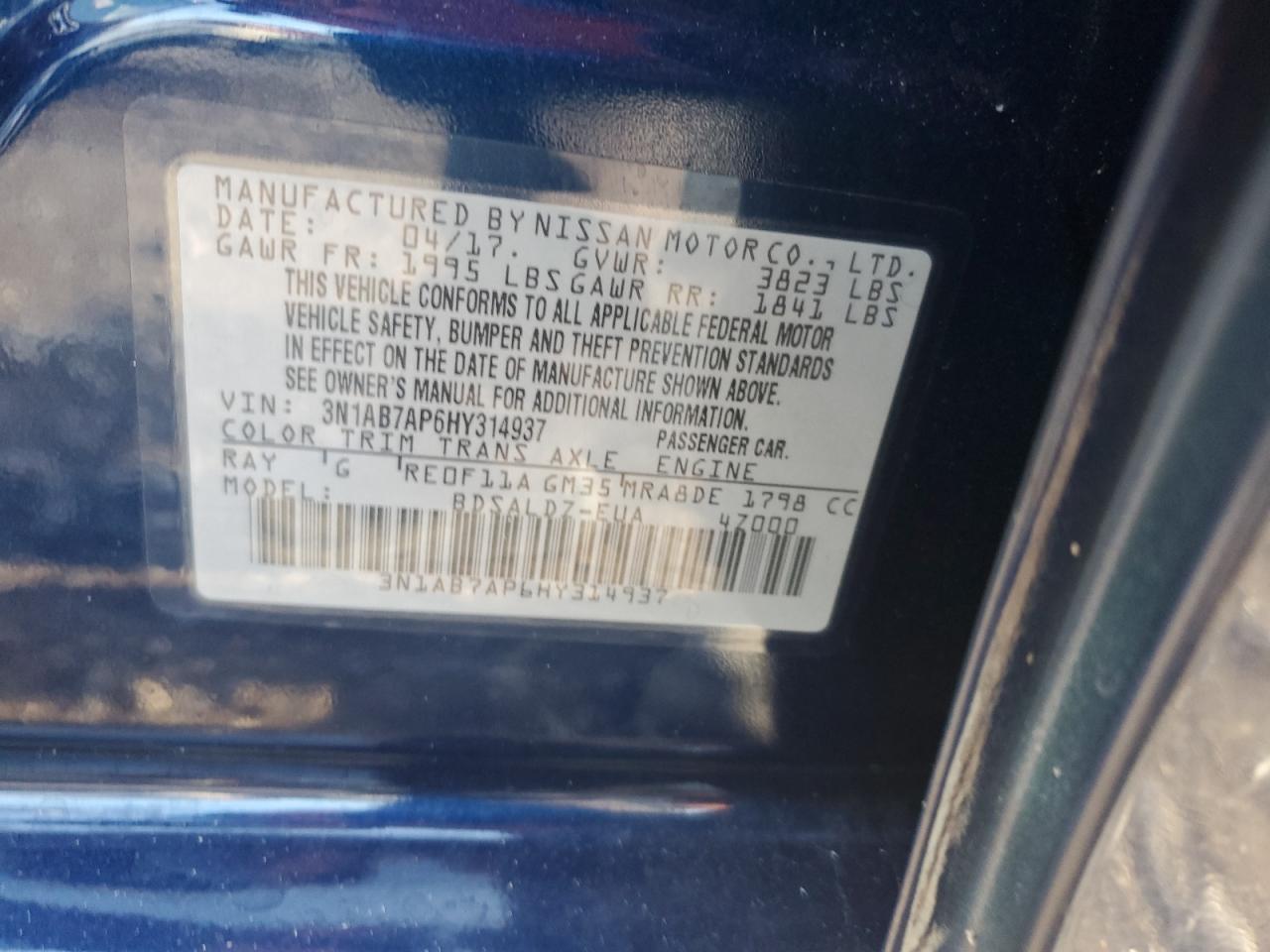 3N1AB7AP6HY314937 2017 Nissan Sentra S