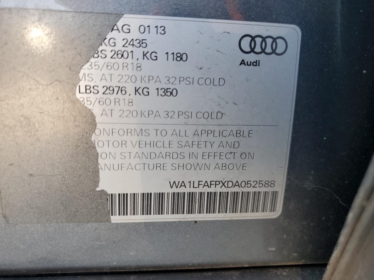 WA1LFAFPXDA052588 2013 Audi Q5 Premium Plus