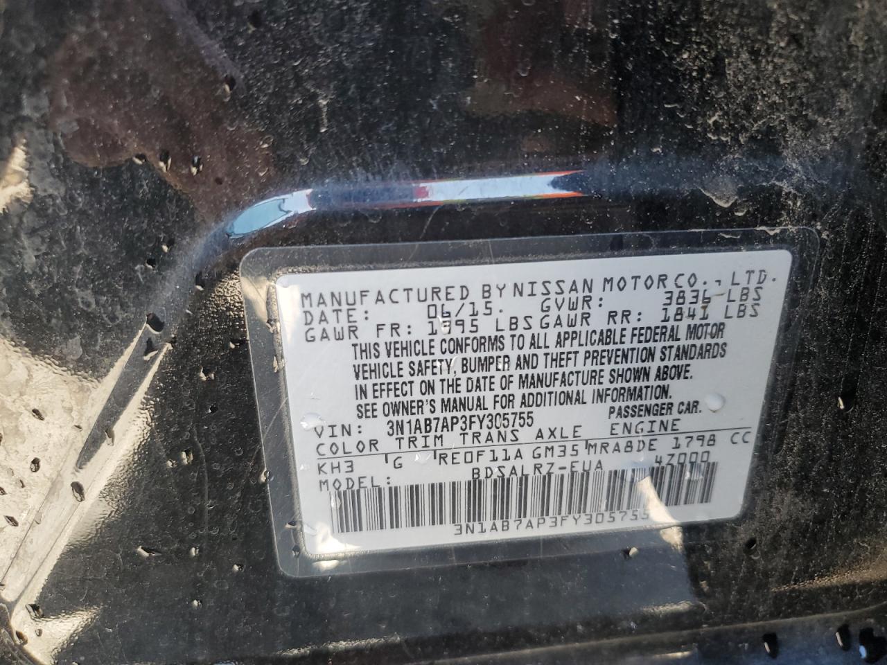 3N1AB7AP3FY305755 2015 Nissan Sentra S