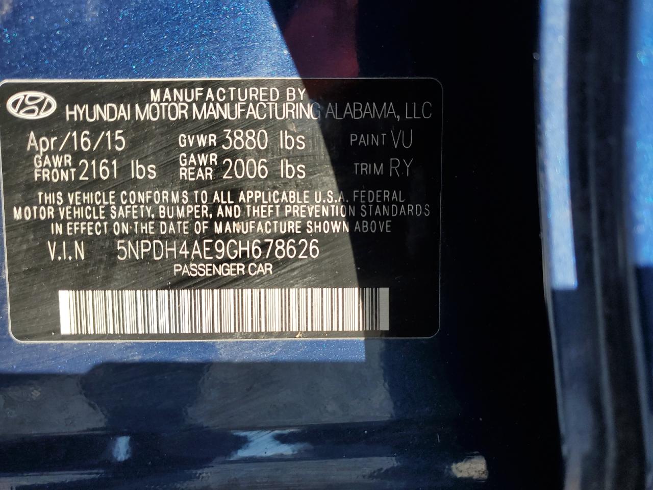 5NPDH4AE9GH678626 2016 Hyundai Elantra Se