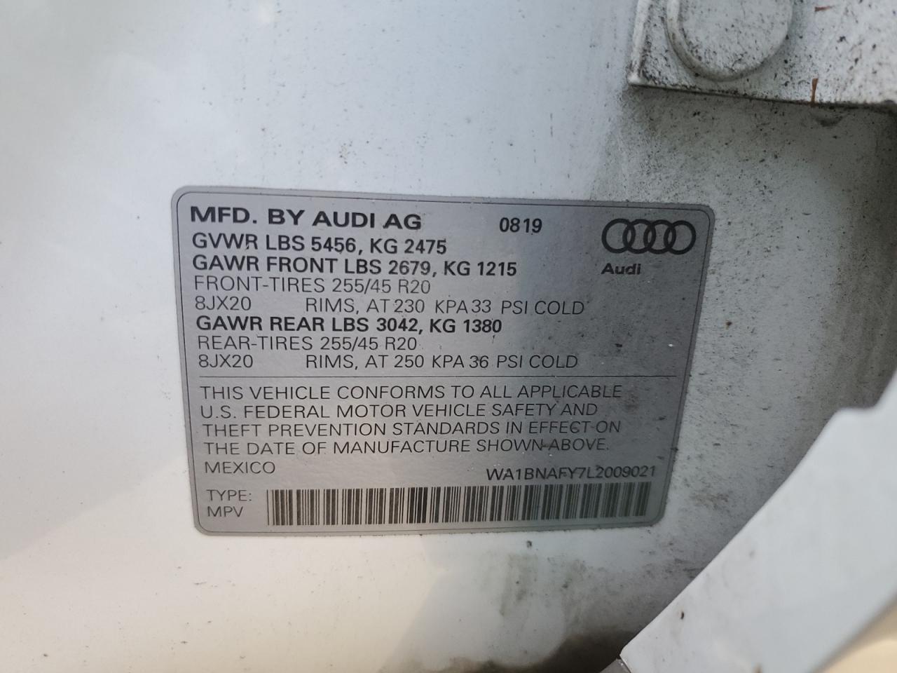 WA1BNAFY7L2009021 2020 Audi Q5 Premium Plus