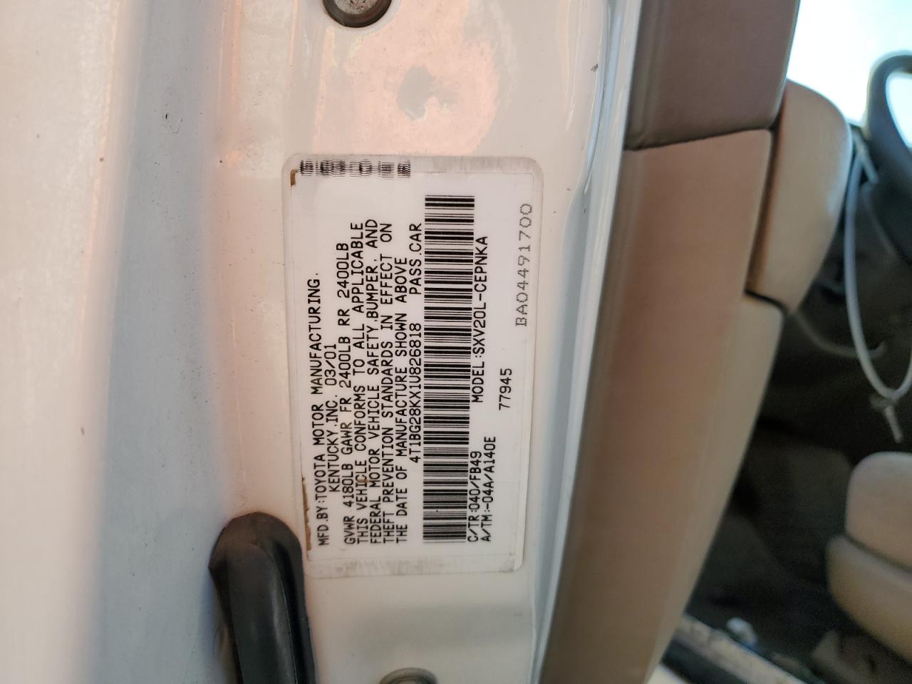 4T1BG28KX1U826818 2001 Toyota Camry Ce