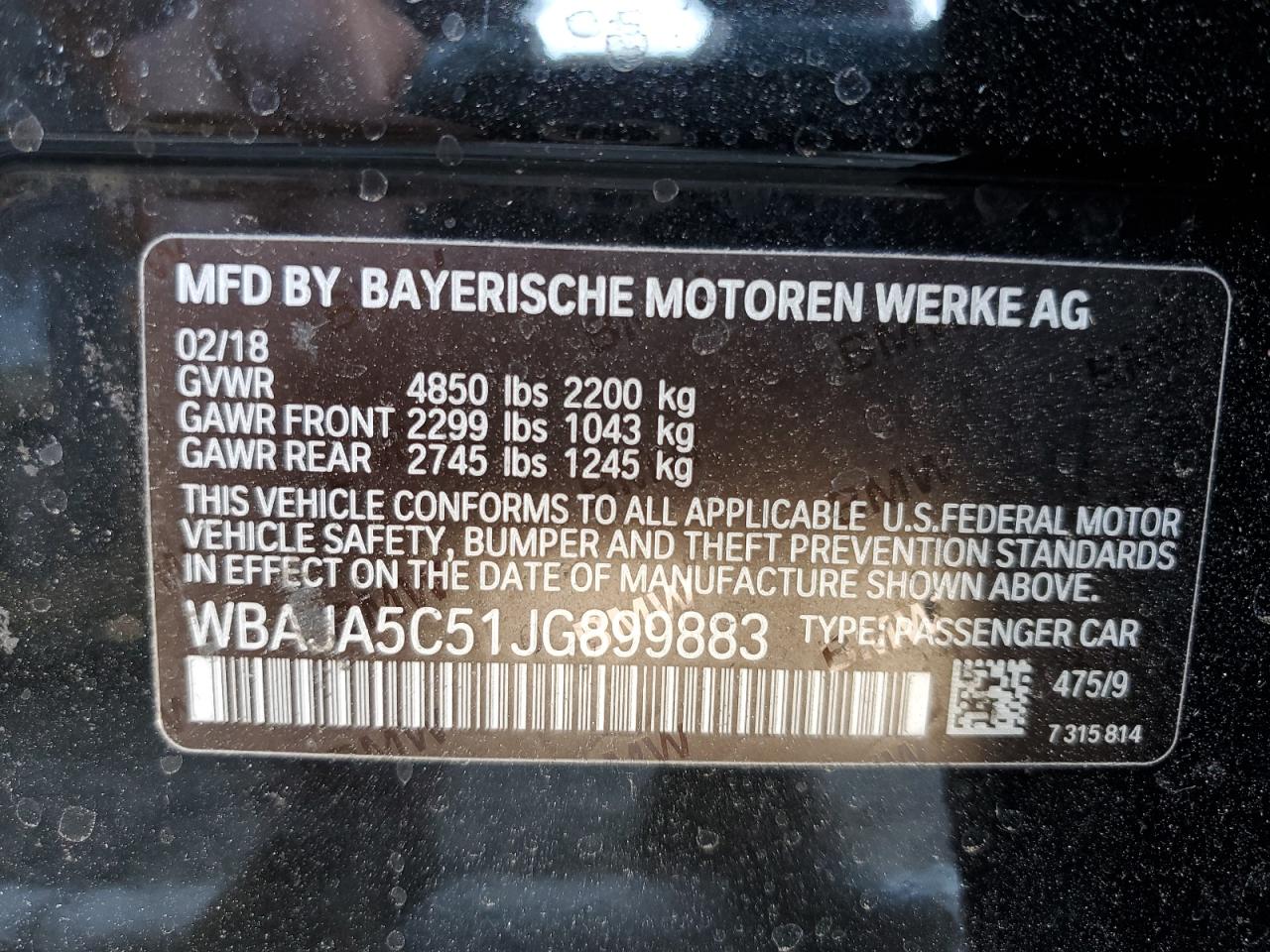 WBAJA5C51JG899883 2018 BMW 530 I