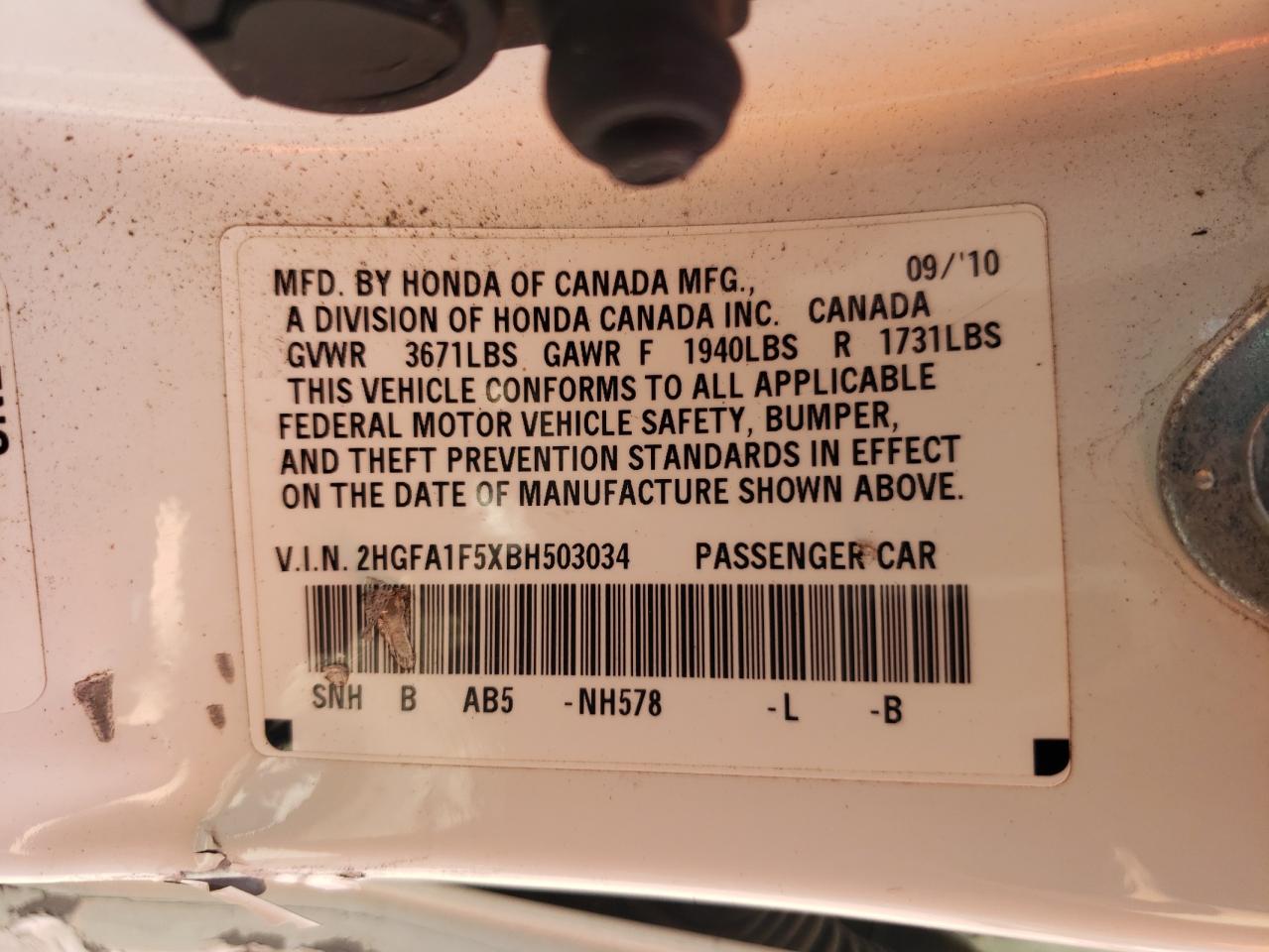 2HGFA1F5XBH503034 2011 Honda Civic Lx