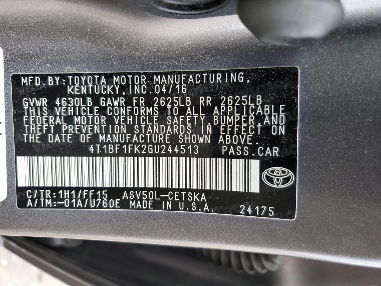 4T1BF1FK2GU244513 2016 Toyota Camry Le