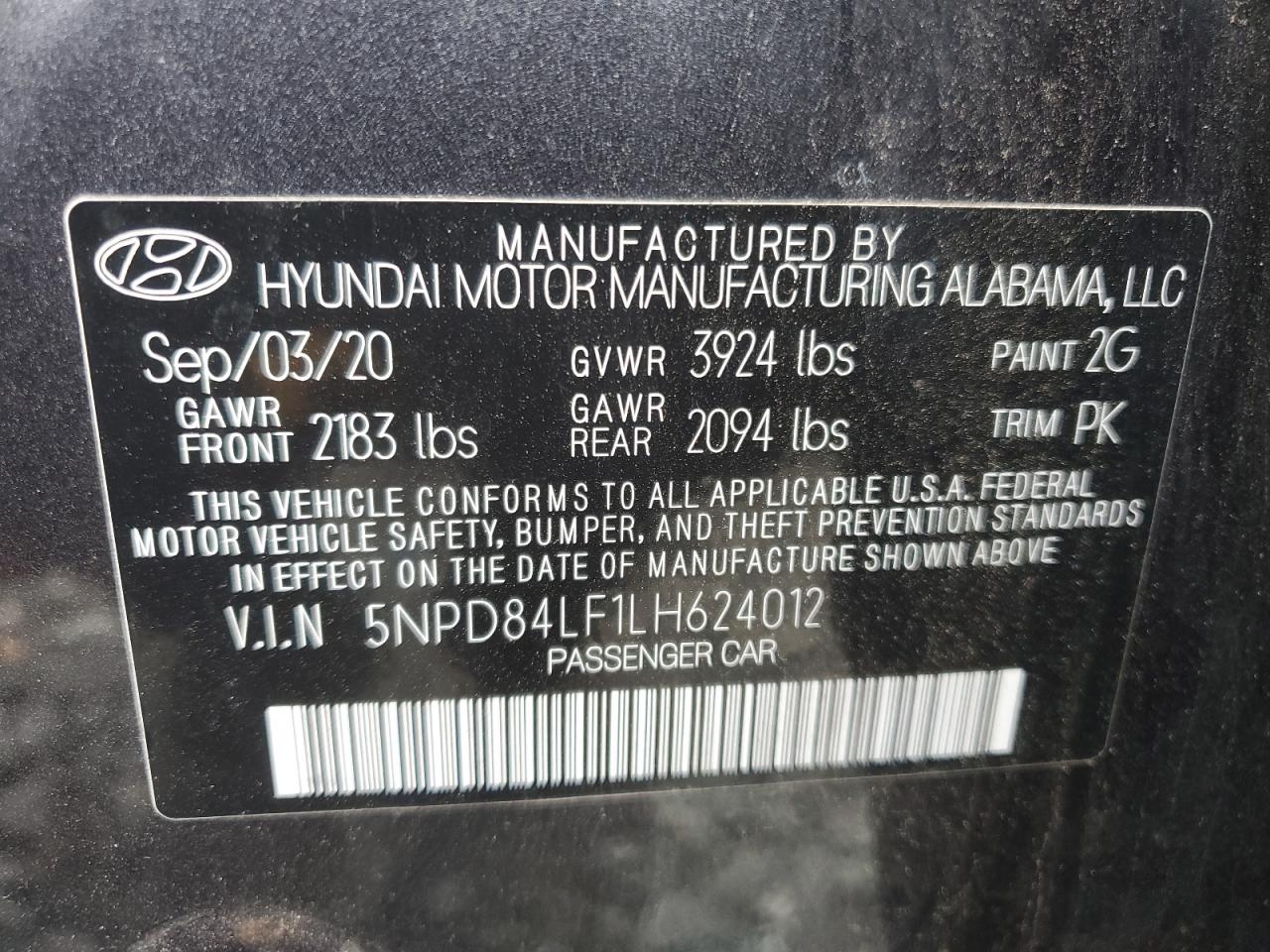 5NPD84LF1LH624012 2020 Hyundai Elantra Sel