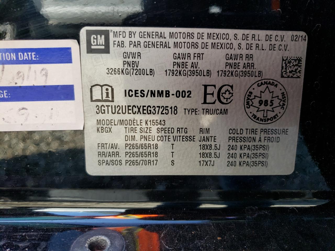 3GTU2UECXEG372518 2014 GMC Sierra K1500 Sle