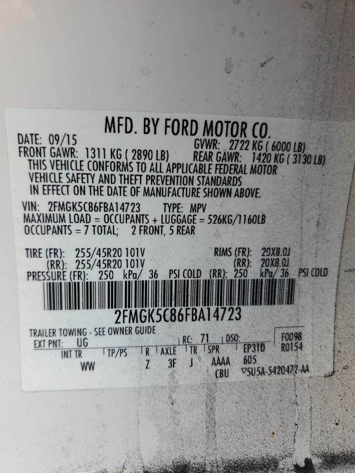 2FMGK5C86FBA14723 2015 Ford Flex Sel